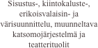 Sisustus-, kiintokaluste-, erikoisvalaisin- ja värisuunnittelu, muunneltava katsomojärjestelmä ja teatterituolit